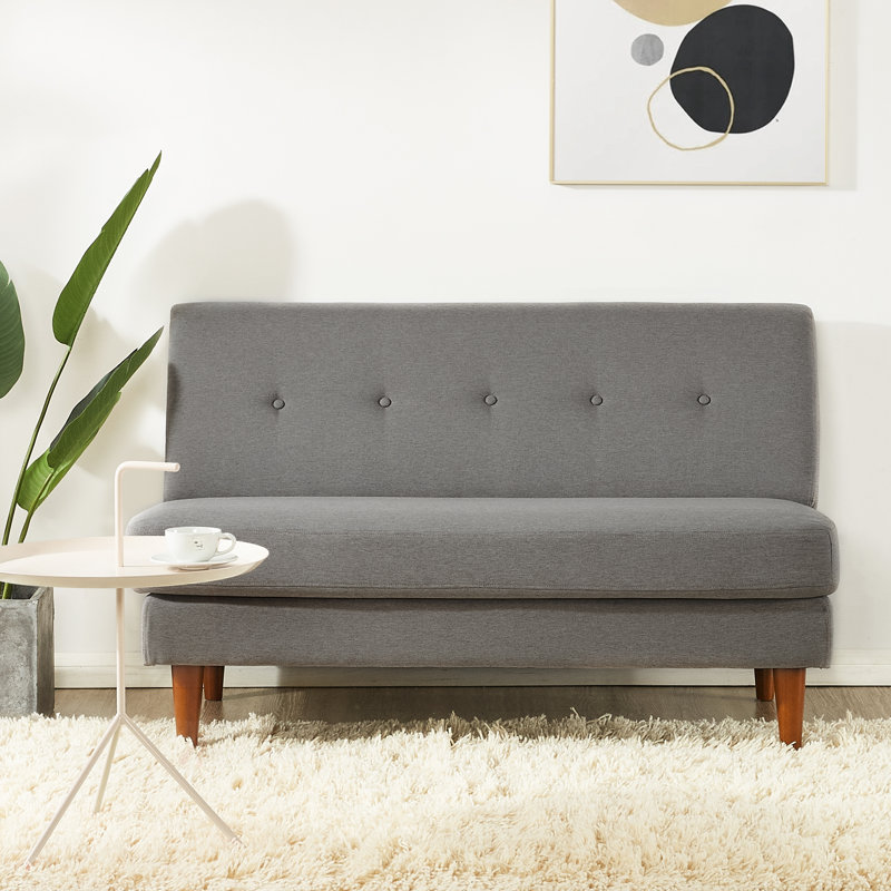 Mellow Mette Modern Armless Loveseat / Sofa / Couch, Tufted Linen